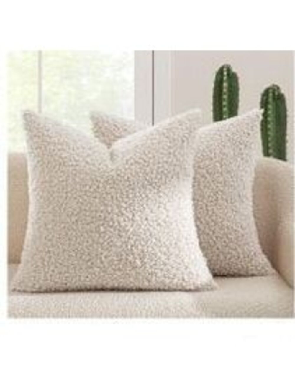 MIULEE Pack of 2 Throw Pillow Covers 22x22 inch Neutral Light Beige Faux Fur
